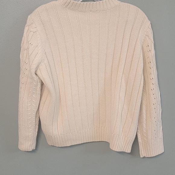 Qmack Cropped Cottage‎ Prairie Womens Sweater Cream Size Large - Picture 10 of 11